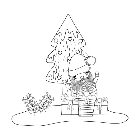 santa claus with gift in the snowscape vector illustration designのイラスト素材