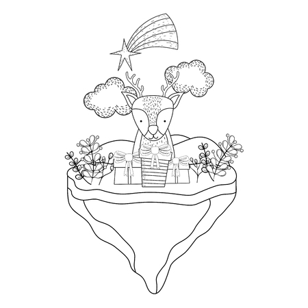 christmas reindeer with gifts in the snowscape vector illustration designのイラスト素材