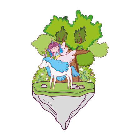 unicorn and fairy in the landscape vector illustration designのイラスト素材