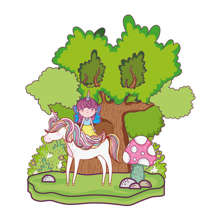 unicorn and fairy in the landscape vector illustration designのイラスト素材