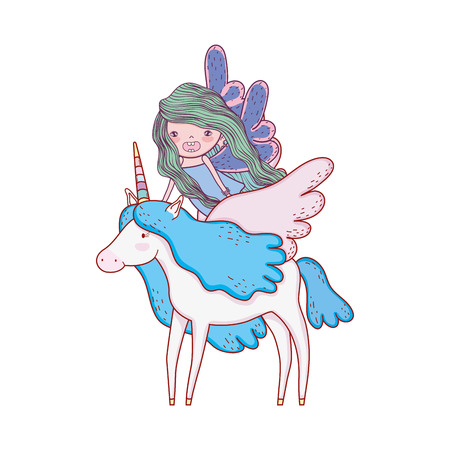 cute fairytale unicorn and fairy characters vector illustration designのイラスト素材