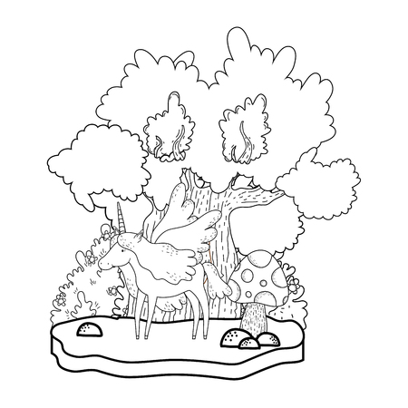 cute fairytale unicorn in the landscape vector illustration designのイラスト素材