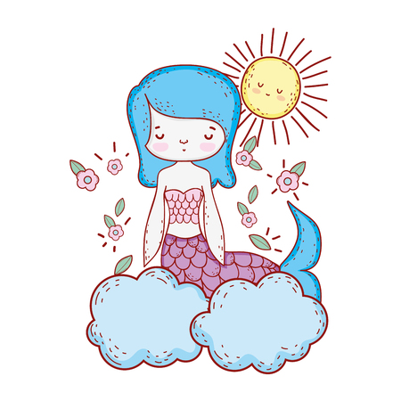 cute mermaid with flowers in the cloud vector illustration designのイラスト素材