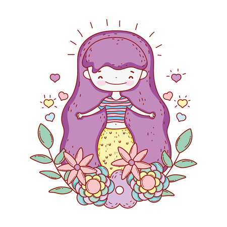 cute mermaid with floral decoration vector illustration designのイラスト素材