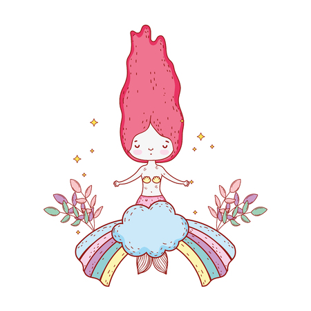 cute mermaid with flowers in the cloud vector illustration designのイラスト素材