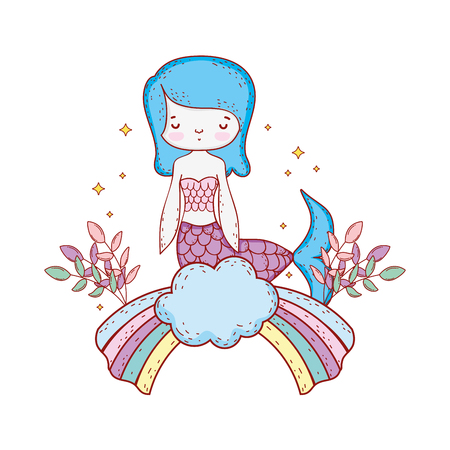 cute mermaid with flowers in the cloud vector illustration designのイラスト素材