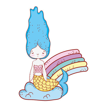 cute mermaid with clouds and rainbow vector illustration designのイラスト素材