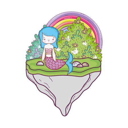 cute mermaid with rainbow in the landscape vector illustration designのイラスト素材