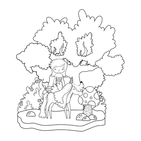 cute mermaid with unicorn in the landscape vector illustration designのイラスト素材