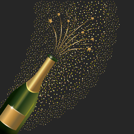 champagne bottle splashing to new year vector illustrationのイラスト素材