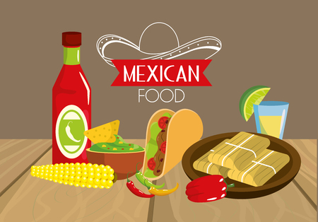 mexican tacos food with sauces and cob vector illustrationのイラスト素材