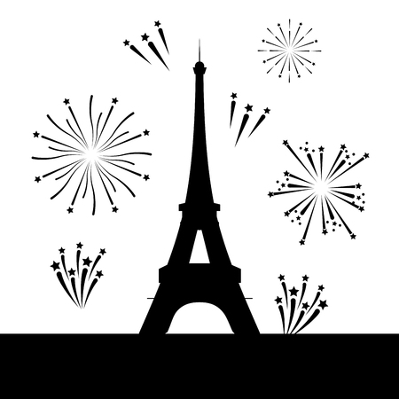 bright fireworks eiffel tower cartoon vector illustration graphic designのイラスト素材
