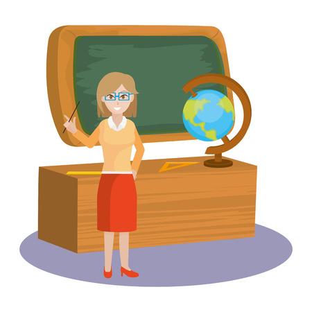 school woman teacher in the classroom cartoon vector illustration graphic designのイラスト素材