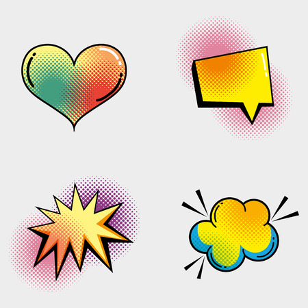 set heart with chat bubble and star with cloud patch vector illustrationのイラスト素材