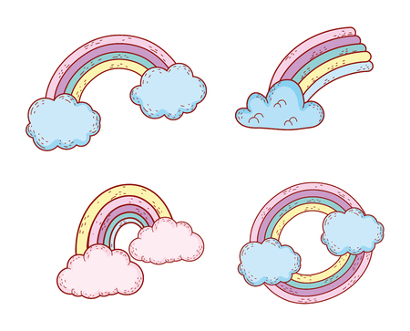 set nature rainbow style weather with clouds vector illustrationのイラスト素材