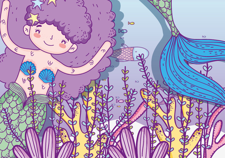 marmaid woman with sea plants leavesのイラスト素材