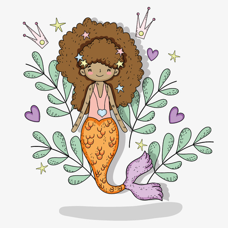 mermaid woman with plants leaves and heartsのイラスト素材