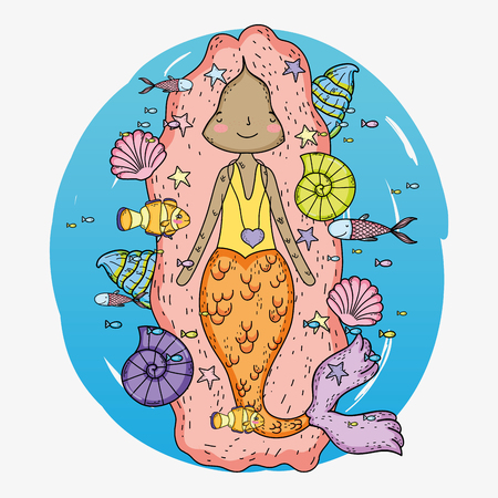 mermaid woman with shells and snails underwaterのイラスト素材