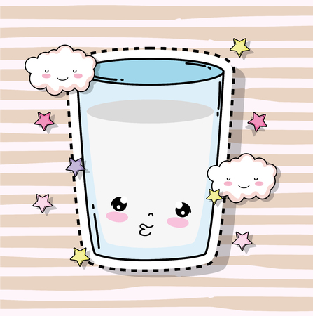 kawaii cute milk glass with clouds and stars vector illustrationのイラスト素材
