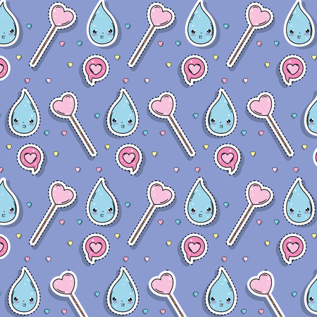kawaii heart with water drop and chat bubble background vector illustrationのイラスト素材