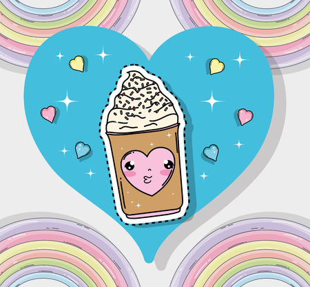 kawaii cute ice cream sticker with hearts vector illustrationのイラスト素材