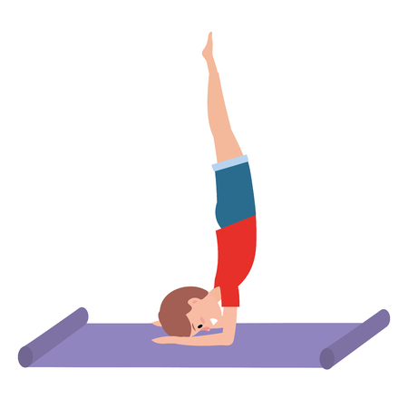 fit man practicing yoga wearing red t-shirt over yoga mat vector illustration graphic designのイラスト素材