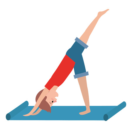 fit man practicing yoga wearing red t-shirt over yoga mat vector illustration graphic designのイラスト素材