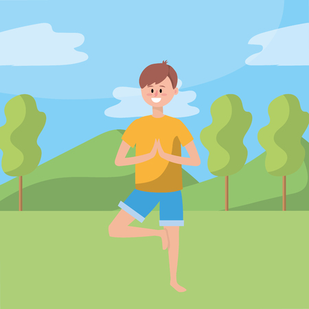 fit man practicing yoga over nature park vector illustration graphic designのイラスト素材