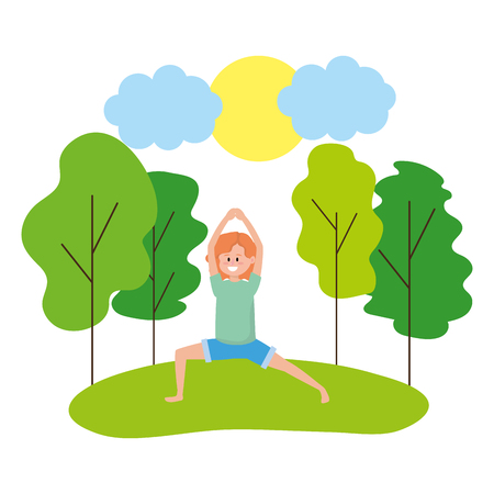 fit woman practicing yoga over nature park cartoon vector illustration graphic designのイラスト素材