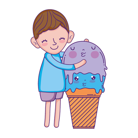 little boy with ice cream kawaii character vector illustration designのイラスト素材