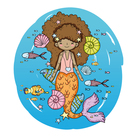 cute mermaid under sea with seaweed vector illustration designのイラスト素材