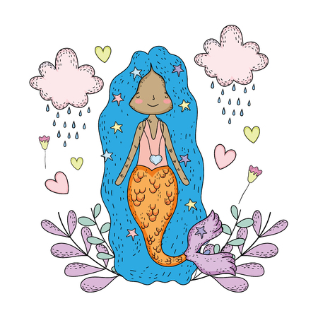 cute mermaid under sea with seaweedのイラスト素材