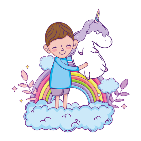 little boy with bee kawaii character vector illustration designのイラスト素材
