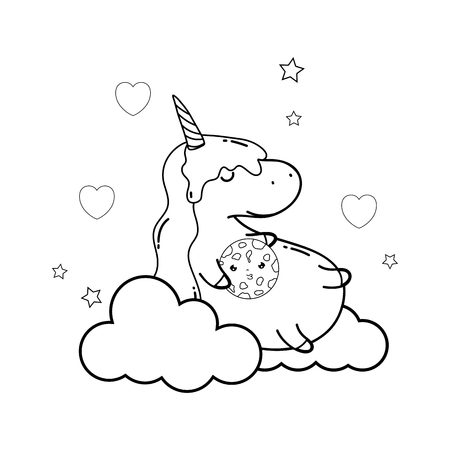 cute unicorn with cloud kawaii character vector illustration designのイラスト素材