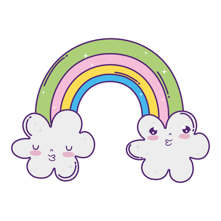 cute cloud with rainbow kawaii character vector illustration designのイラスト素材