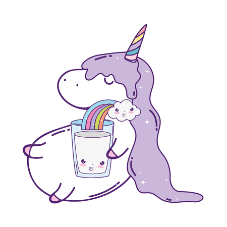 cute unicorn with rainbow kawaii vector illustration designのイラスト素材
