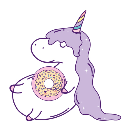 cute unicorn with donut kawaii character vector illustration designのイラスト素材