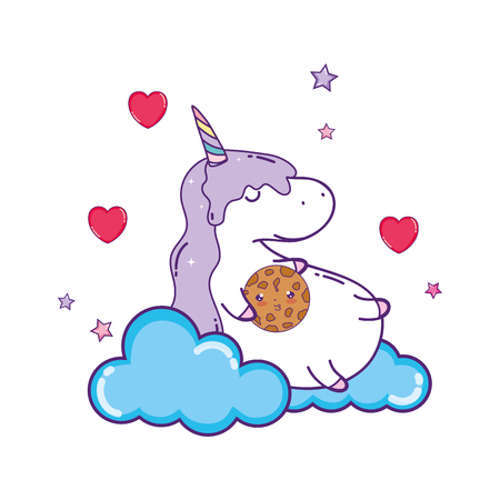cute unicorn with cloud kawaii character vector illustration designのイラスト素材