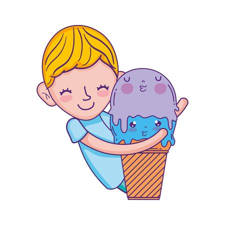 little boy with ice cream kawaii character vector illustration designのイラスト素材