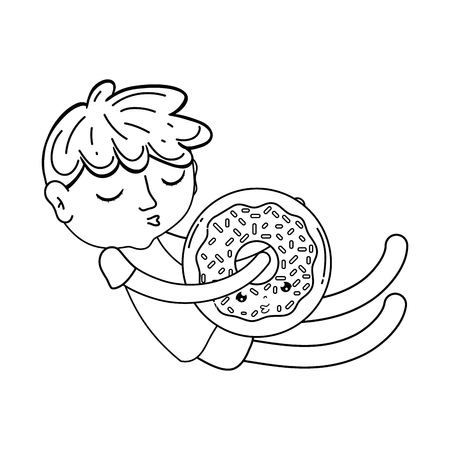 little boy with donut kawaii character vector illustration designのイラスト素材