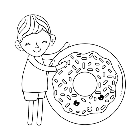 little boy with donut kawaii character vector illustration designのイラスト素材