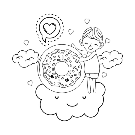 little boy with donut kawaii character vector illustration designのイラスト素材