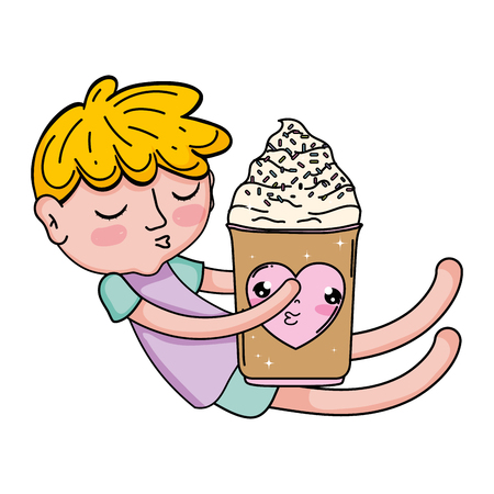 little boy with ice cream kawaii character vector illustration designのイラスト素材