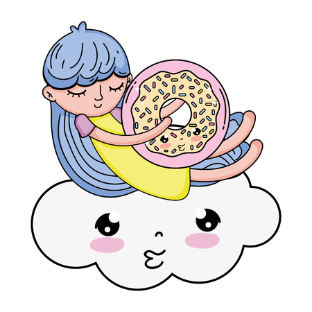 little girl with sweet donut  character vector illustration designのイラスト素材