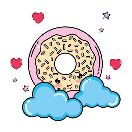 sweet donut kawaii character vector illustration designのイラスト素材