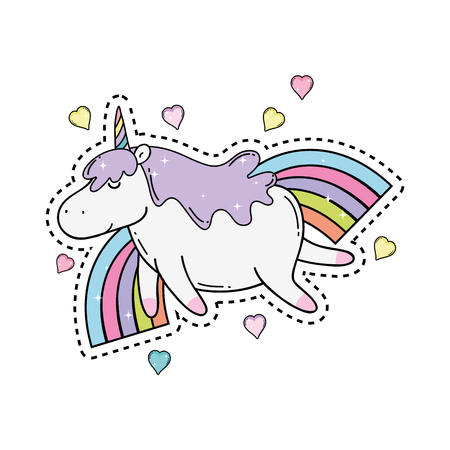 cute unicorn with rainbow kawaii vector illustration designのイラスト素材