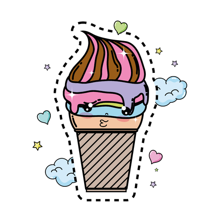 cute ice cream kawaii character vector illustration designのイラスト素材