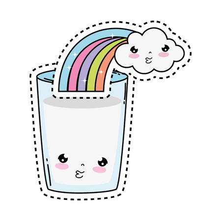 milk glass with rainbow kawaii vector illustration designのイラスト素材