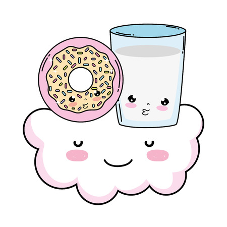 milk glass with donut kawaii character vector illustration designのイラスト素材
