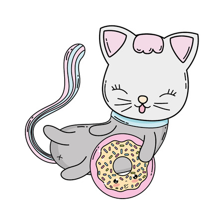 cute cat with donut vector illustration designのイラスト素材